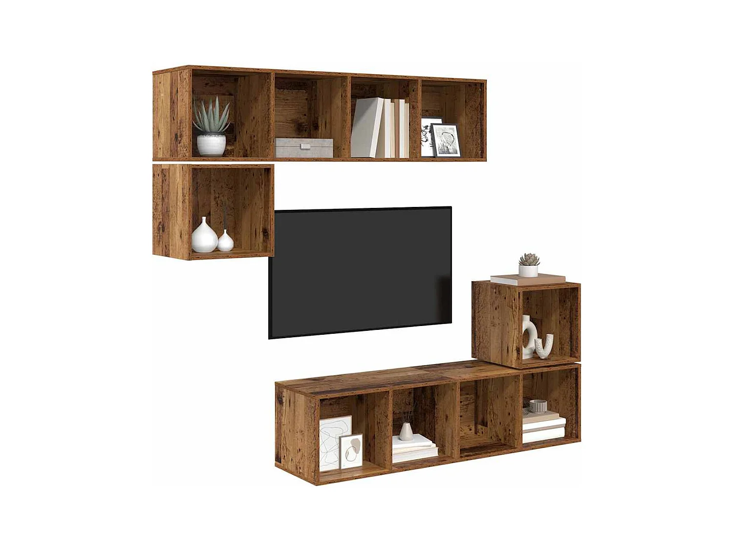 Ensemble meuble TV 4 pièces Bois ancien 37 x 37 x 142.5 cm