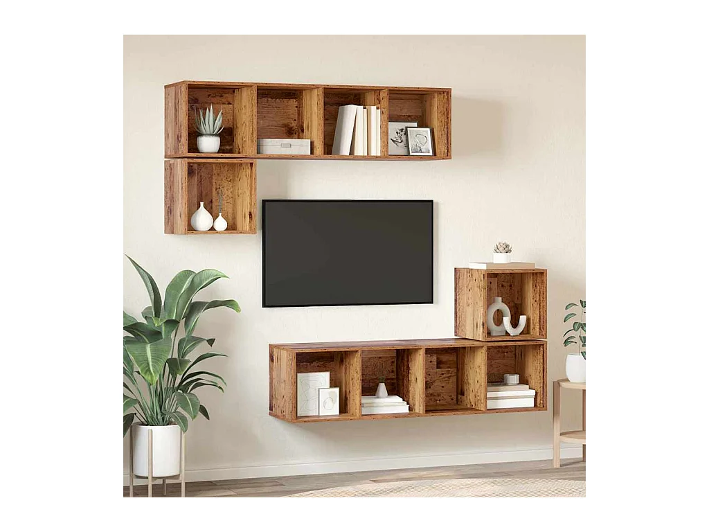 Ensemble meuble TV 4 pièces Bois ancien 37 x 37 x 142.5 cm