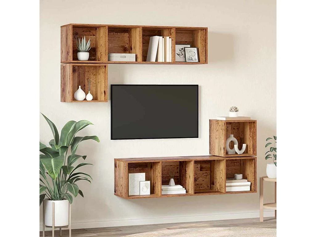 Conjunto de móvel de TV 4 peças Madeira antiga 37 x 37 x 142.5 cm