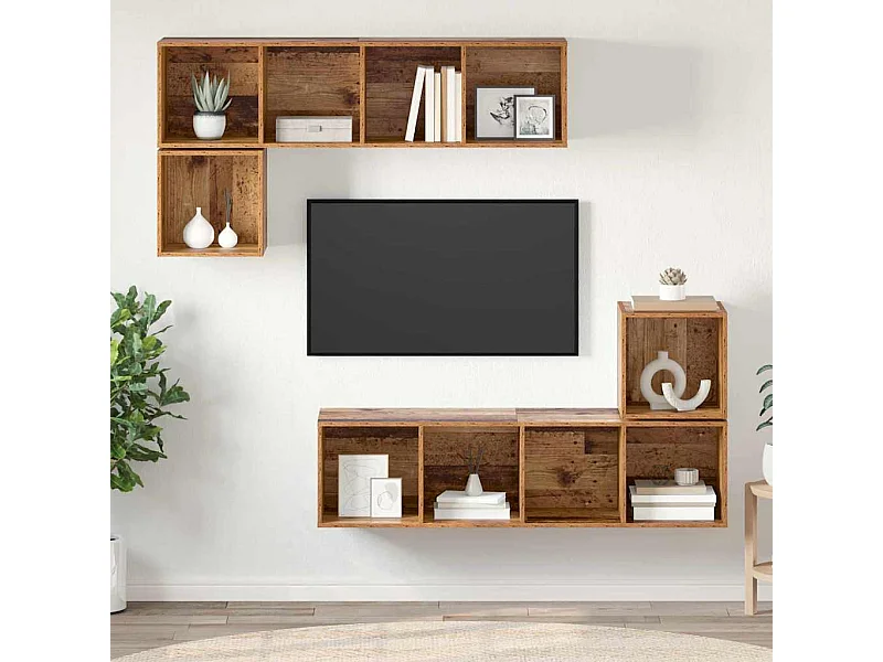 Conjunto de móvel de TV 4 peças Madeira antiga 37 x 37 x 142.5 cm