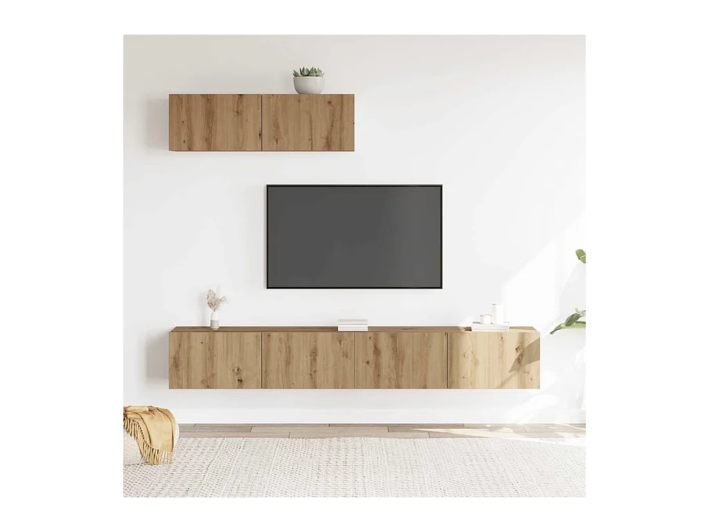 Mueble para TV de pared madera contrachapada artesanal 3 piezas