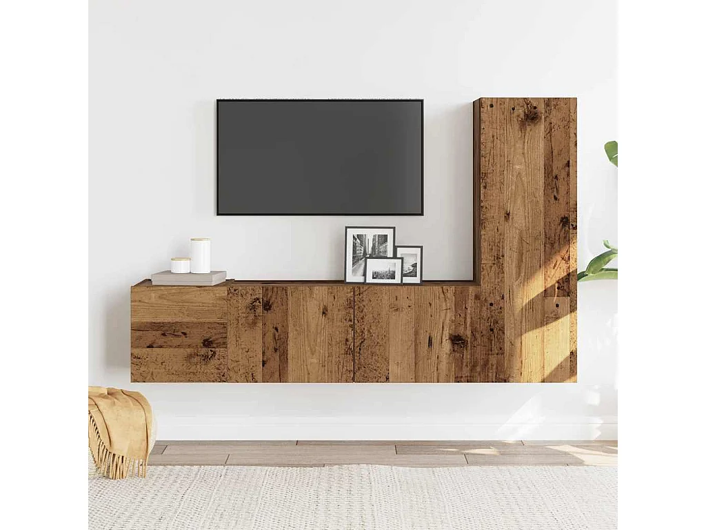 Meubles TV muraux 3 pièces vieux bois bois d'ingénierie