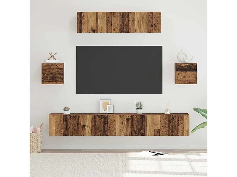 Conjunto de móvel de TV 7 peças Madeira antiga 80 x 30 x 30 cm