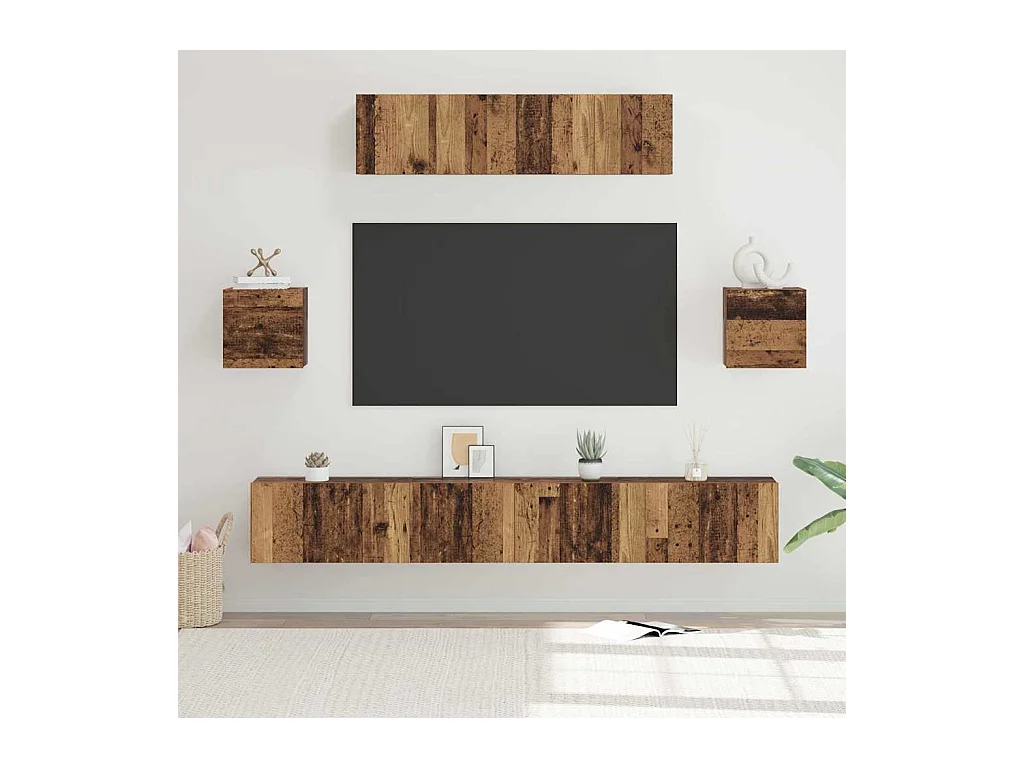 Ensemble meuble TV 7 pièces Bois ancien 80 x 30 x 30 cm