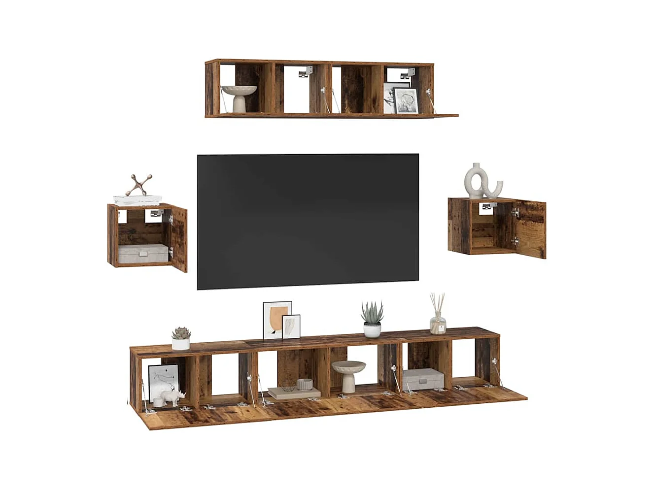 Ensemble meuble TV 7 pièces Bois ancien 80 x 30 x 30 cm