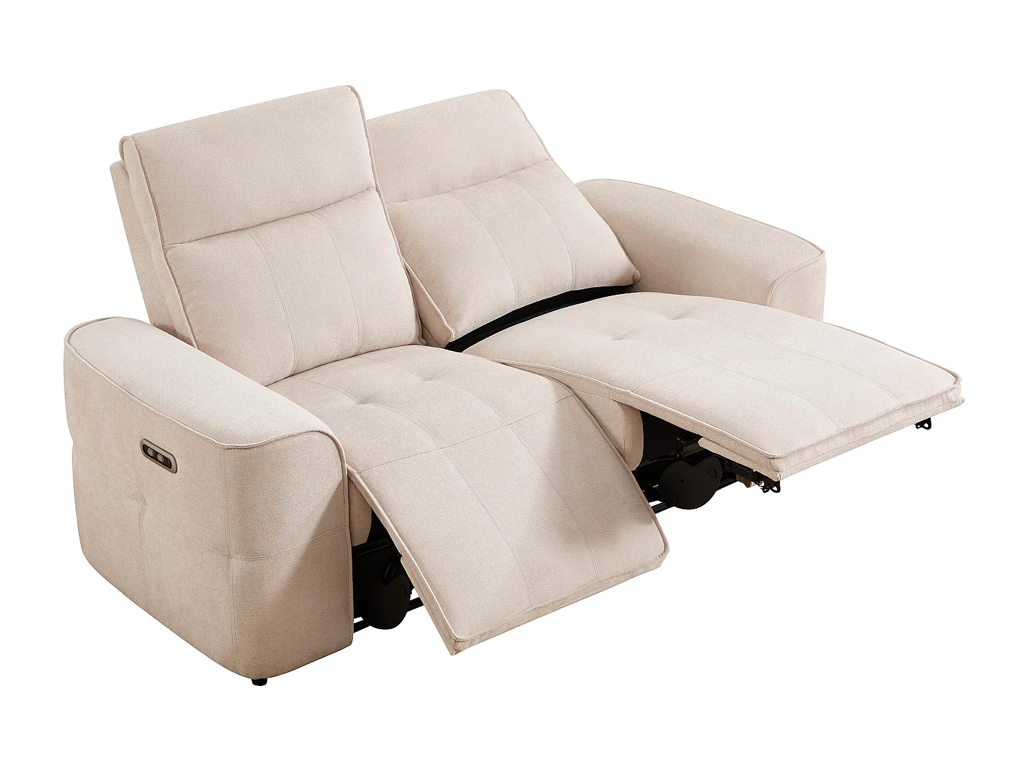 Canapé 2 places relax électrique en tissu chenille beige SCAMOCO