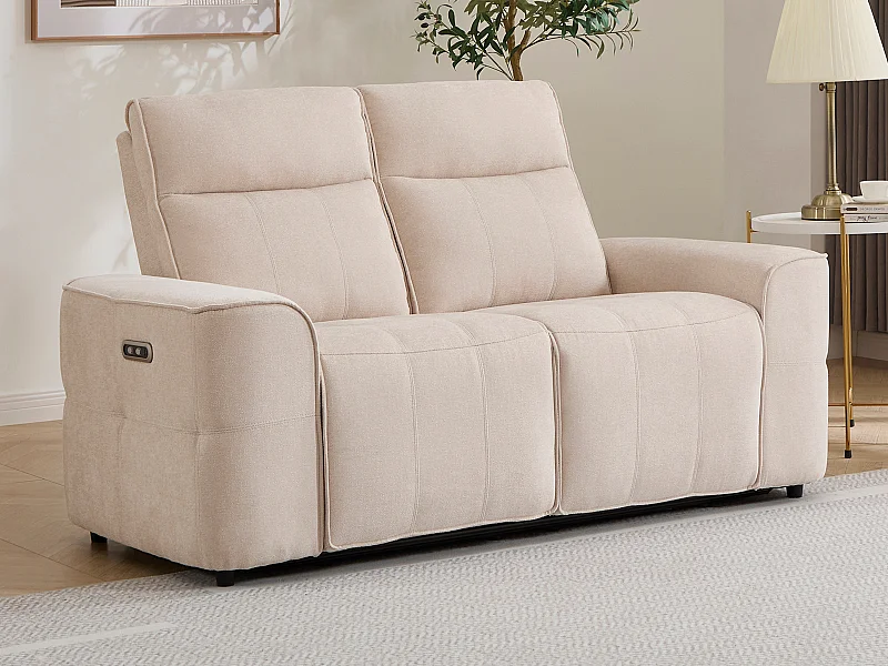 Canapé 2 places relax électrique en tissu chenille beige SCAMOCO
