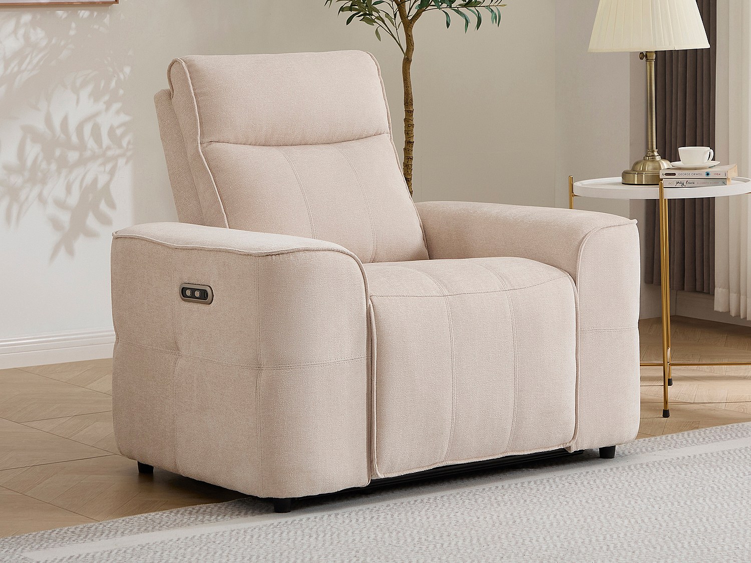 Elektrisk vilostol i beige chenilltyg SCAMOCO