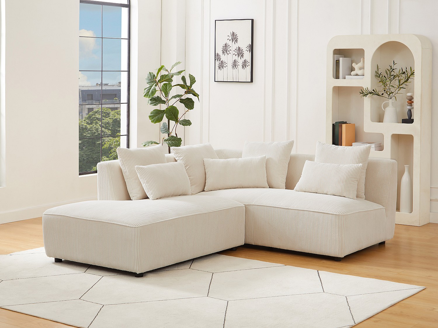 Vente-unique Ecksofa Mit Ottomane Links Aus Beigem Cord Mecodi