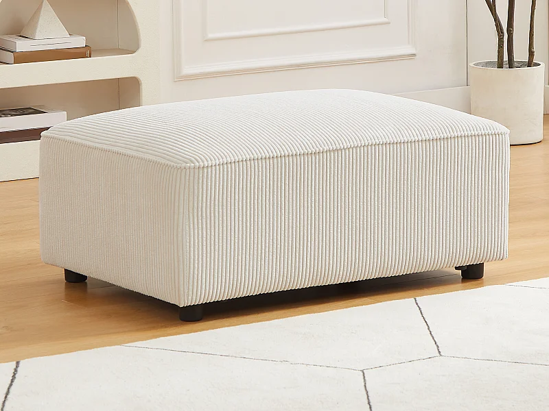 Pouf en velours côtelé beige MECODI