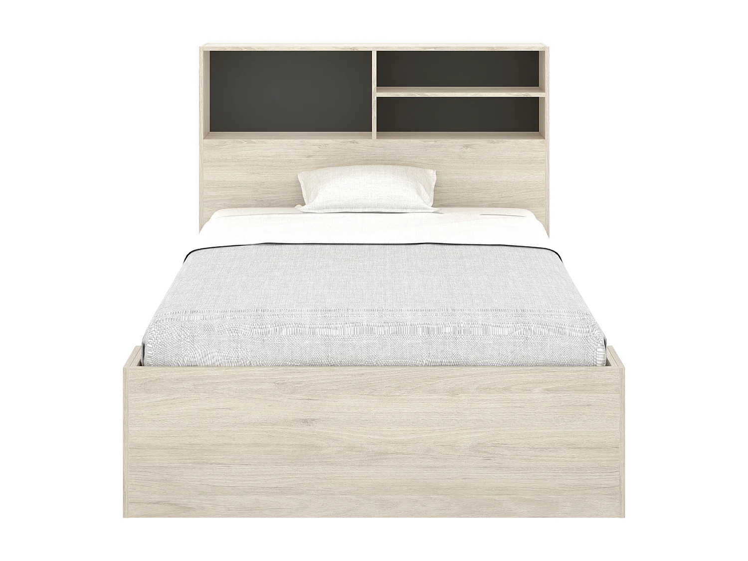 Säng 120 x 190 cm med förvaring - Färg: Natur och antracit + Ribbotten - VARDIEL