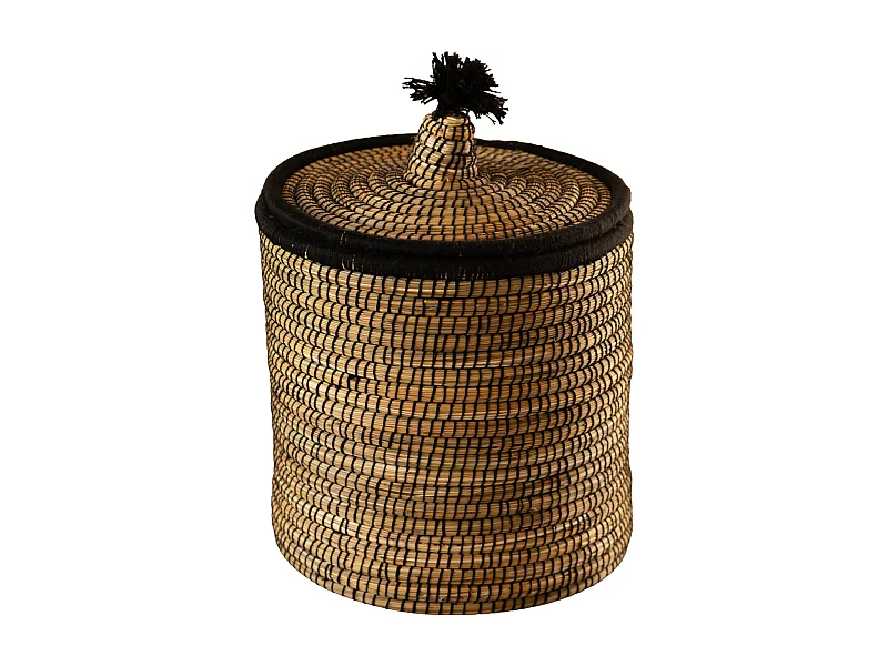 Cesto para la ropa de palma trenzada y lana