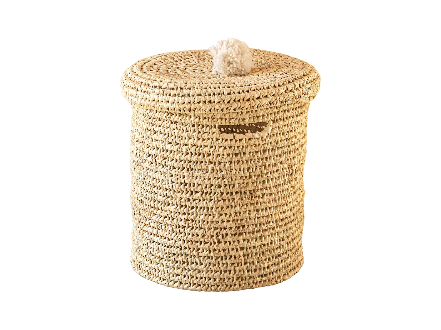 Panière a linge ajourée couvercle pompon