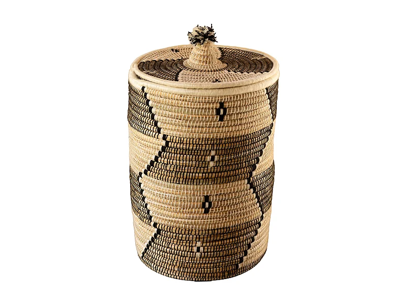 Cesto para la ropa con motivos étnicos en fibras de palma