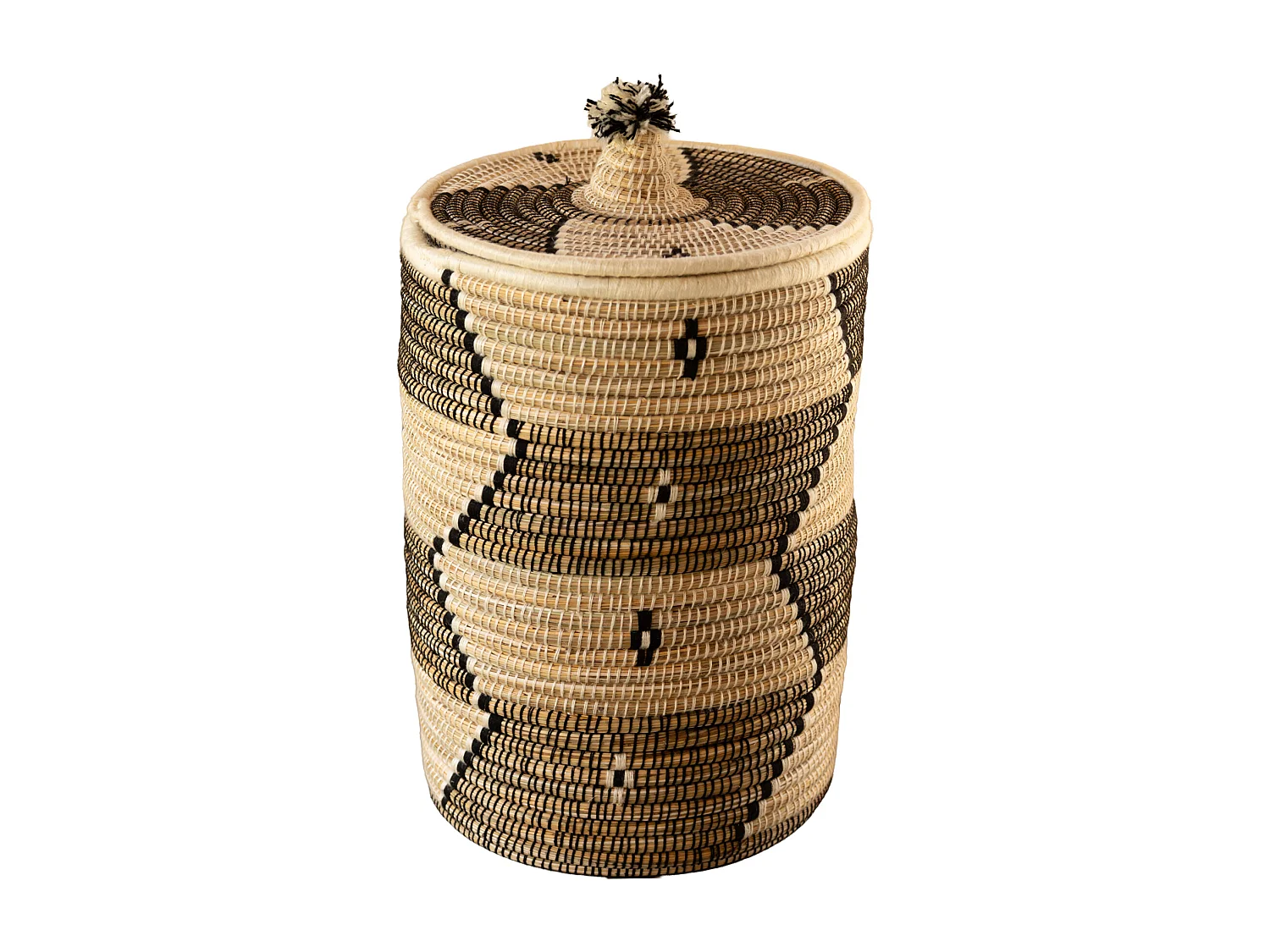 Panier à linge motifs ethniques en fibres naturelles