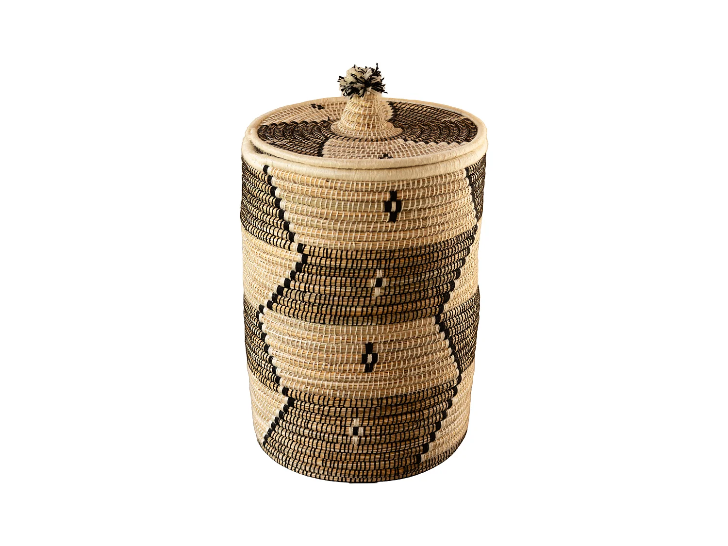 Panier à linge motifs ethniques en fibres naturelles