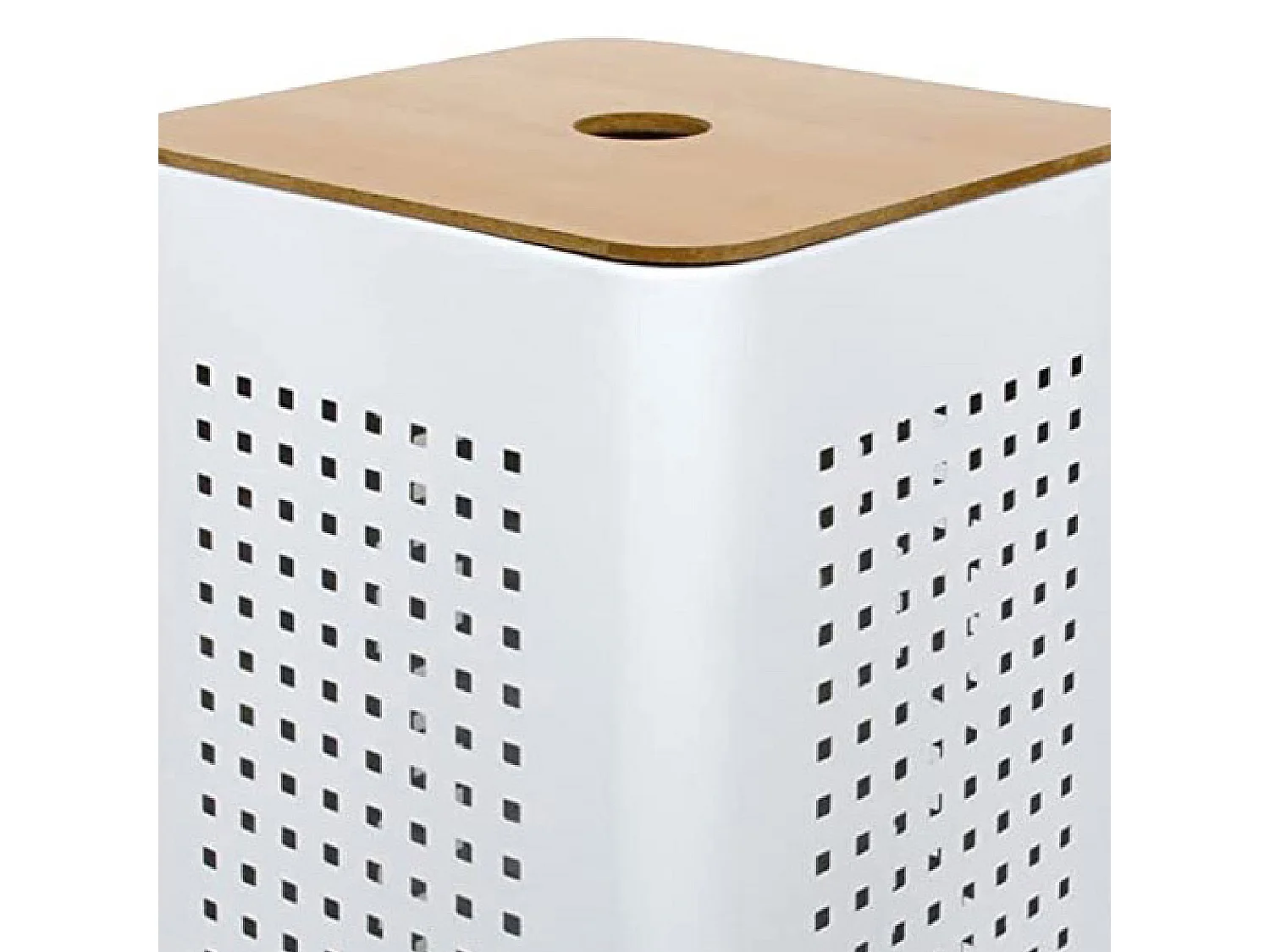 Panier à linge en métal blanc avec couvercle bois