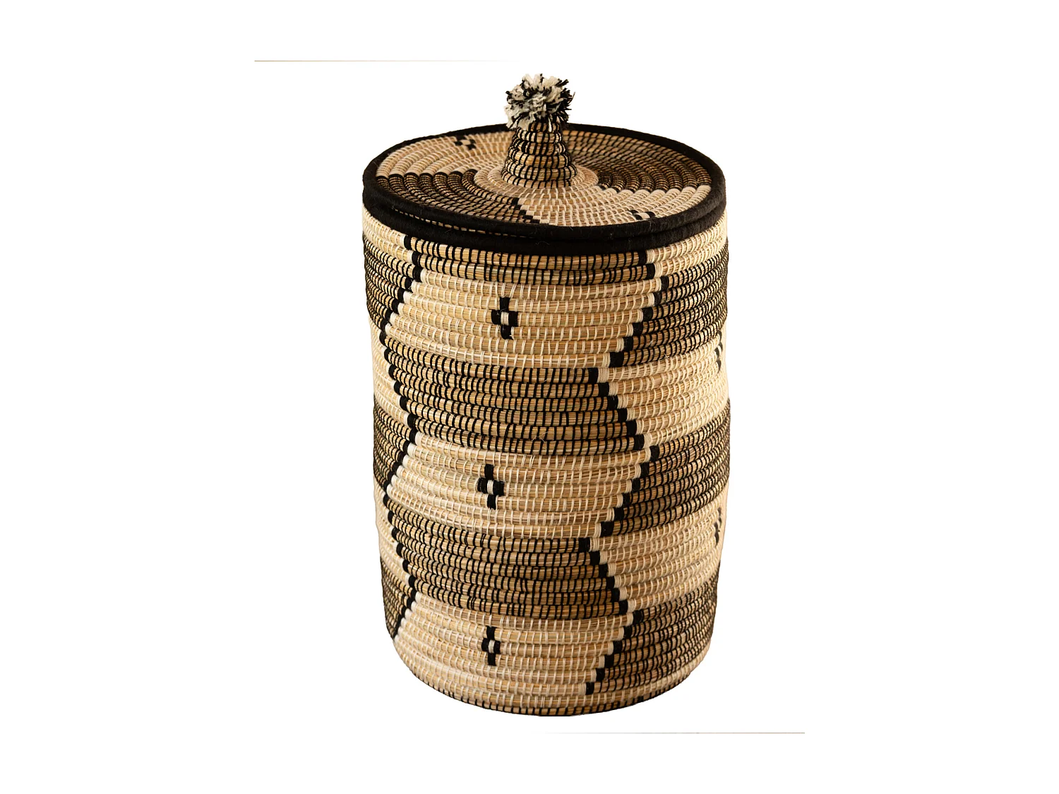 Panier à linge motifs ethniques en fibres naturelles