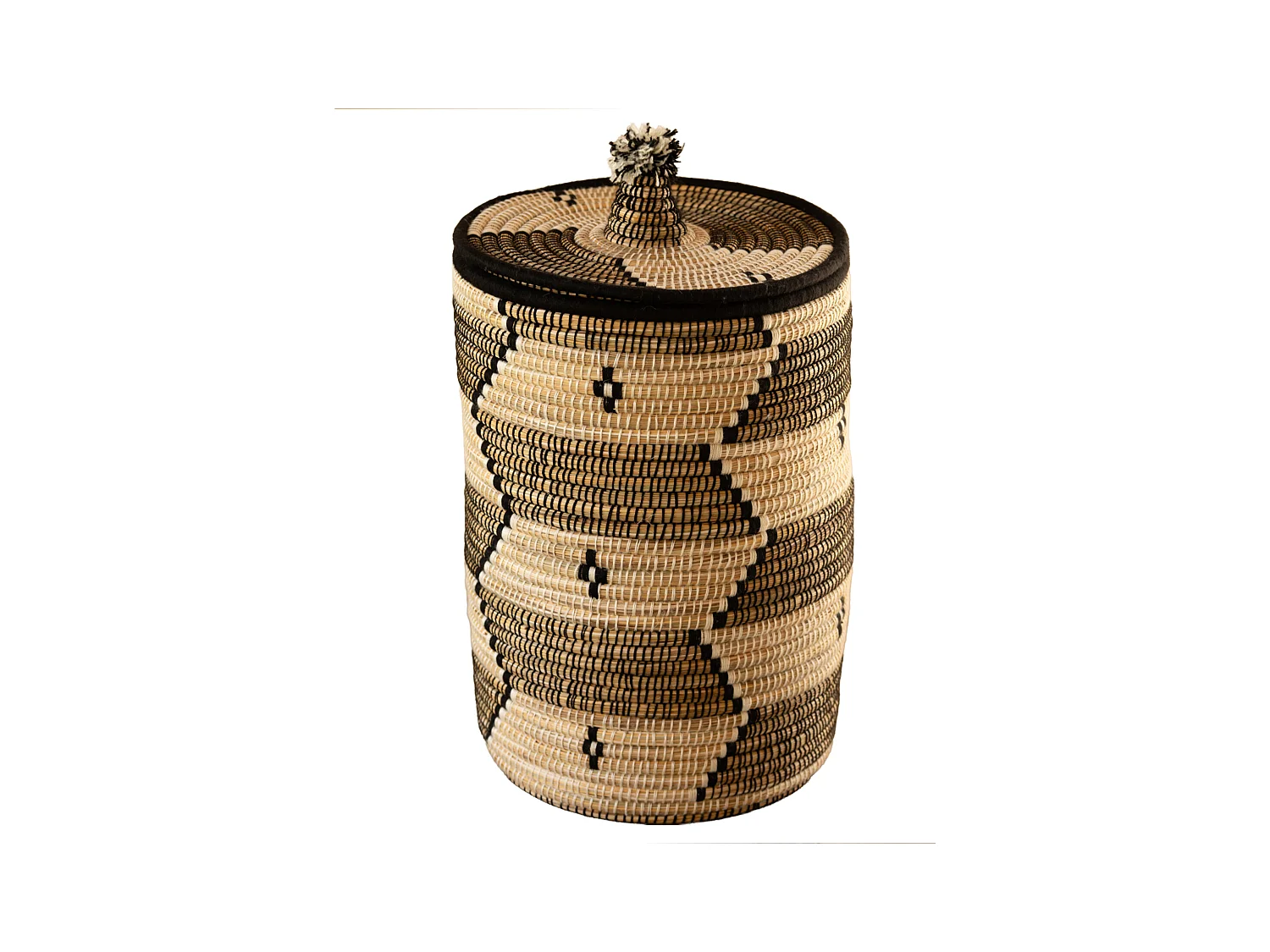 Panier à linge motifs ethniques en fibres naturelles