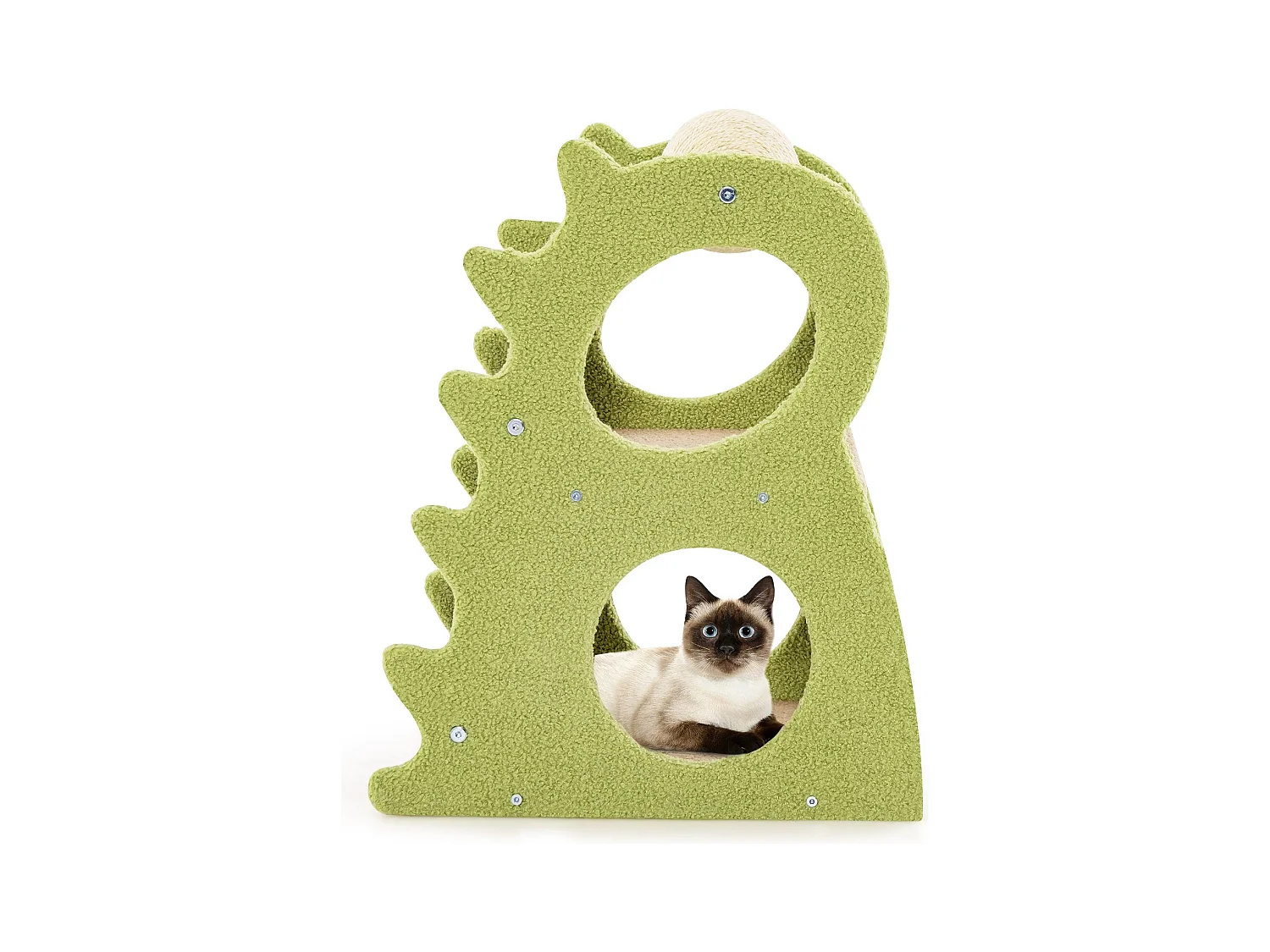 Arbre à chat moderne à 2 niveaux pour chats d'appartement adorable tour pour chats en forme de dinosaure Vert