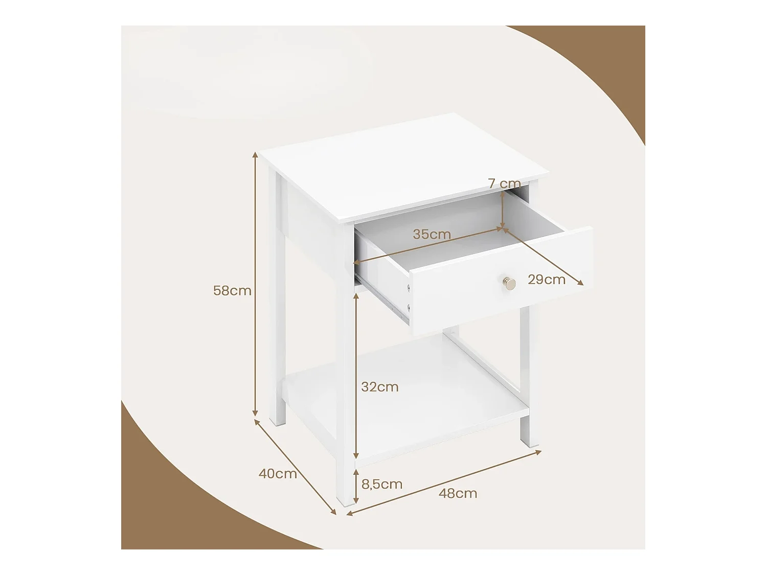 Nachttisch mit Schublade & Offenem Regal Beistelltisch Nachtschrank Nachtkonsole Weiß