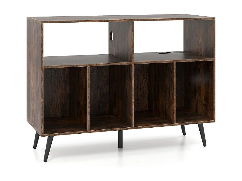 3-stufiger Plattenspielerständer mit Ladestation & Vinyl Aufbewahrungsregalen Braun