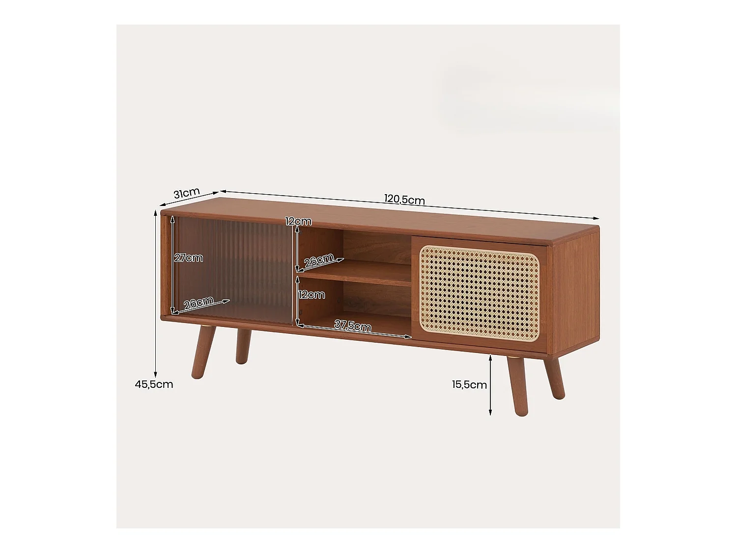 Mobile TV in bambù con porta scorrevole in rattan e vetro Tavolino TV Mobile TV marrone