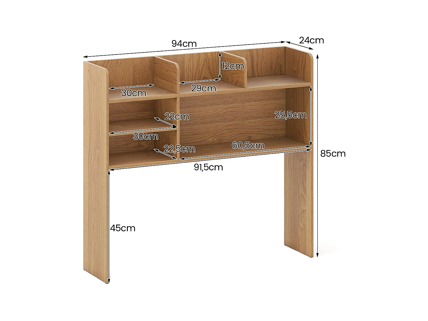 Organizzatore da banco con 6 ripiani da scrivania a 3 livelli per computer, Scaffale da scrivania da toilette Naturale
