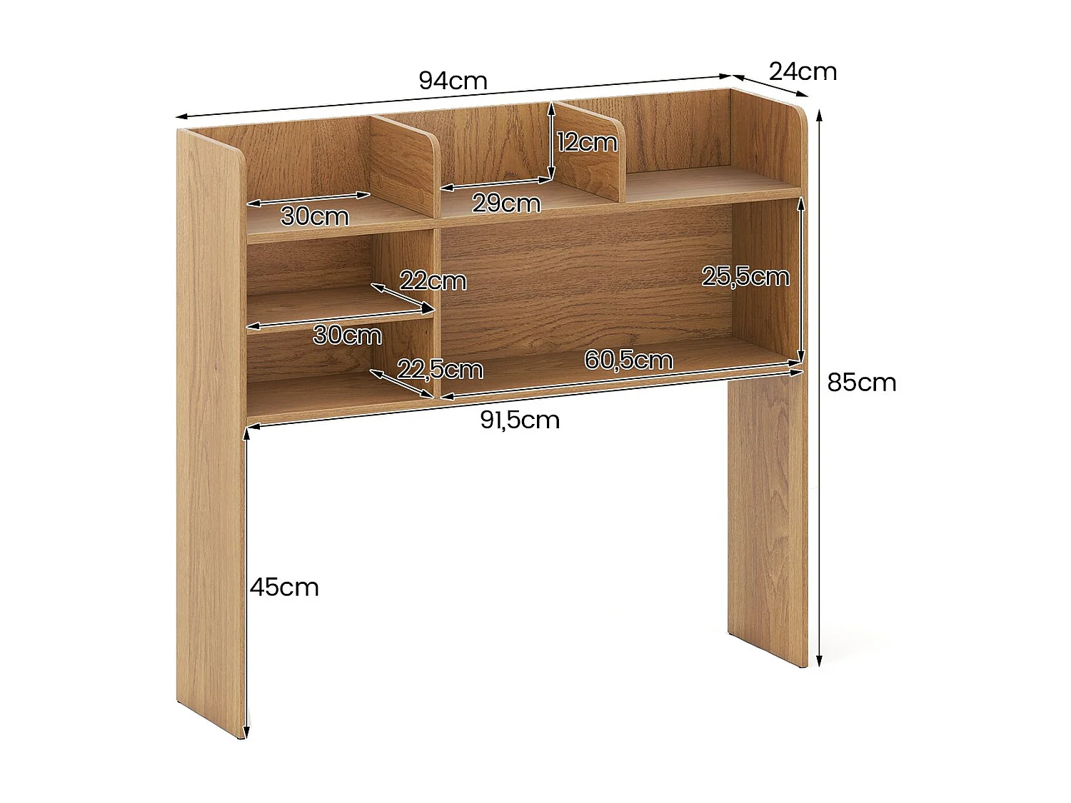 Schreibtisch Aufsatzregal Arbeitsplatten-Aufbewahrungsaufsatz mit 6 Regalen 3-stufiges Tischregal Rustikal Natur