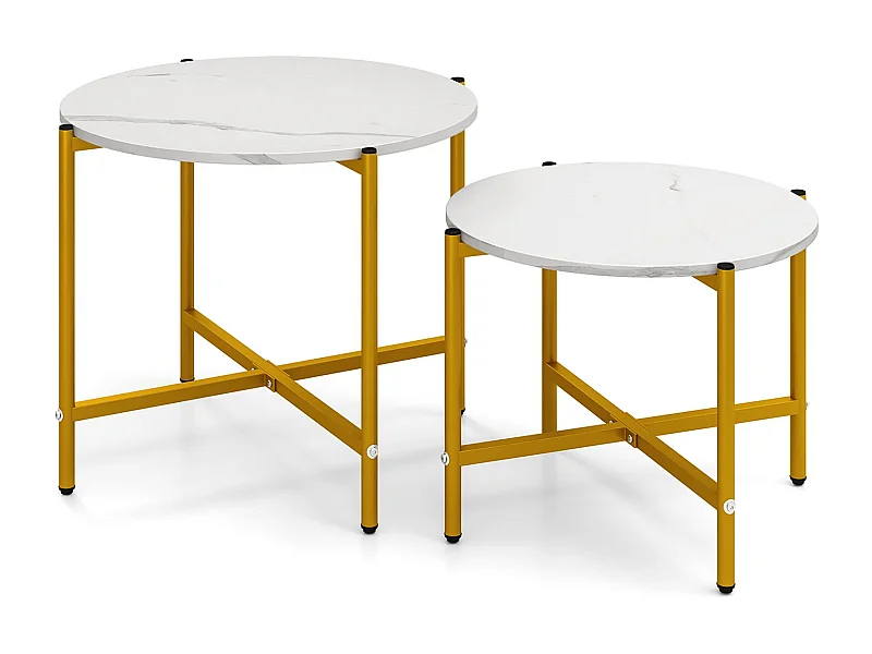 Ensemble de 2 Tables Basses Rondes Tables Basses Gigognes de 55 cm et 65 cm avec Cadre en Métal Blanc