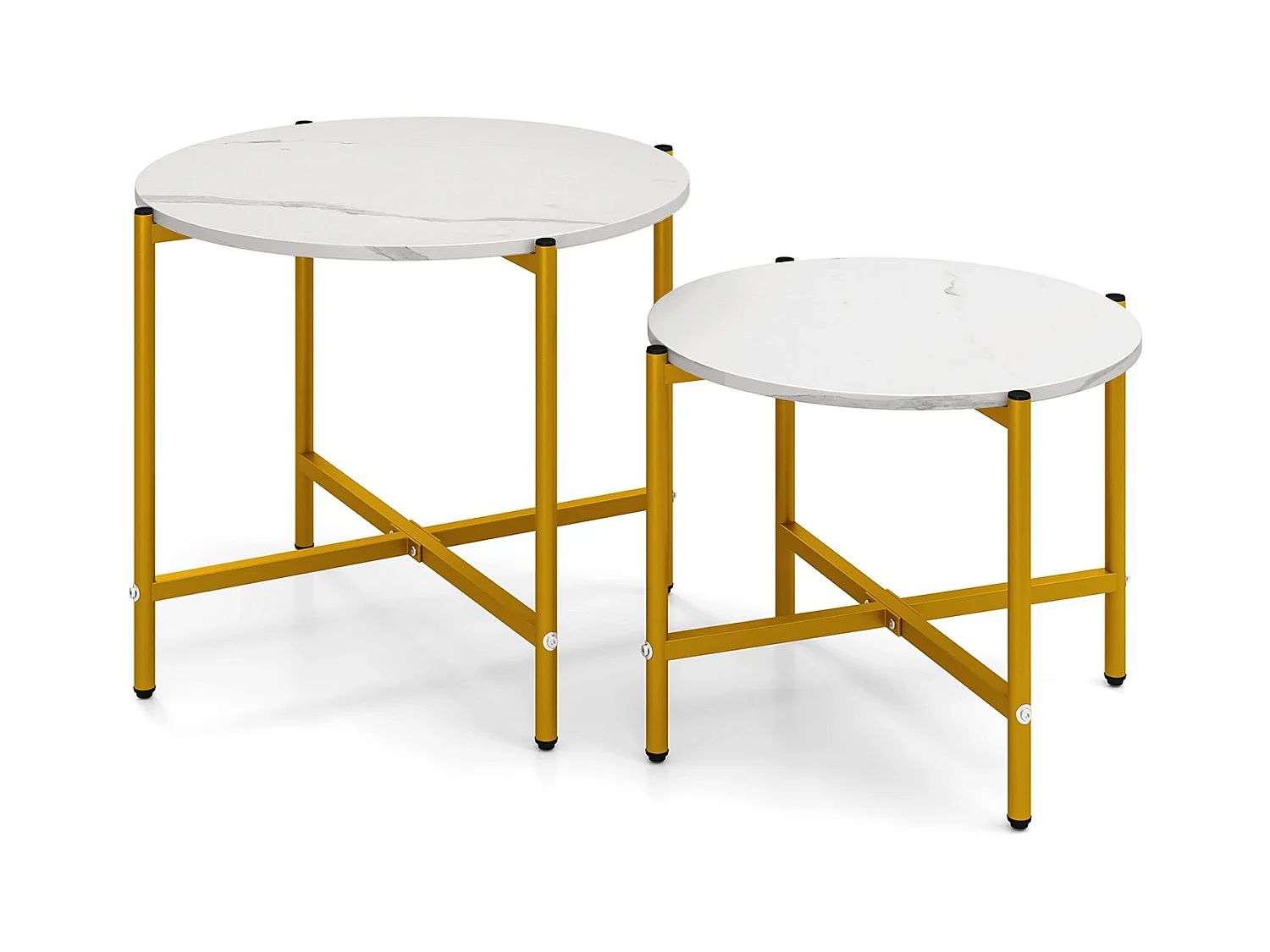 Set di tavolini da caffè rotondi da 2 pezzi con struttura in metallo robusta, Tavolini impilabili per soggiorno Bianco