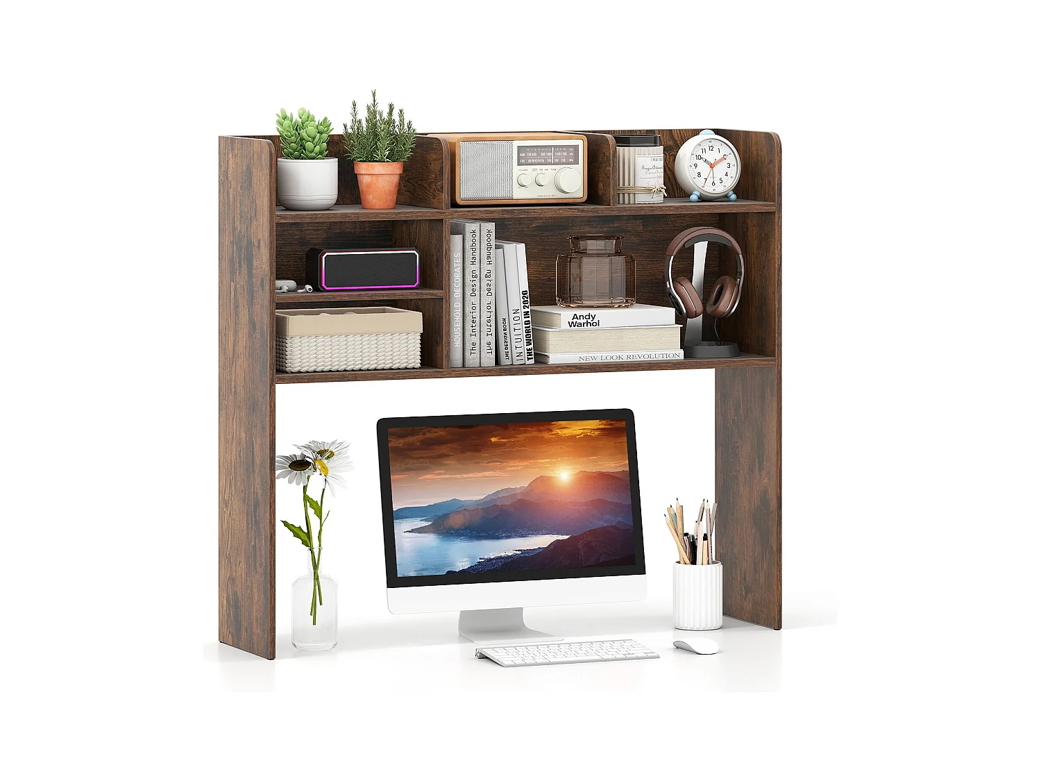 Étagère de Bureau Meuble de Rangement avec 6 Étagères Organisateur de Bureau à 3 Niveaux pour Ordinateur 94 x 24 x 85 cm Brun Rustique