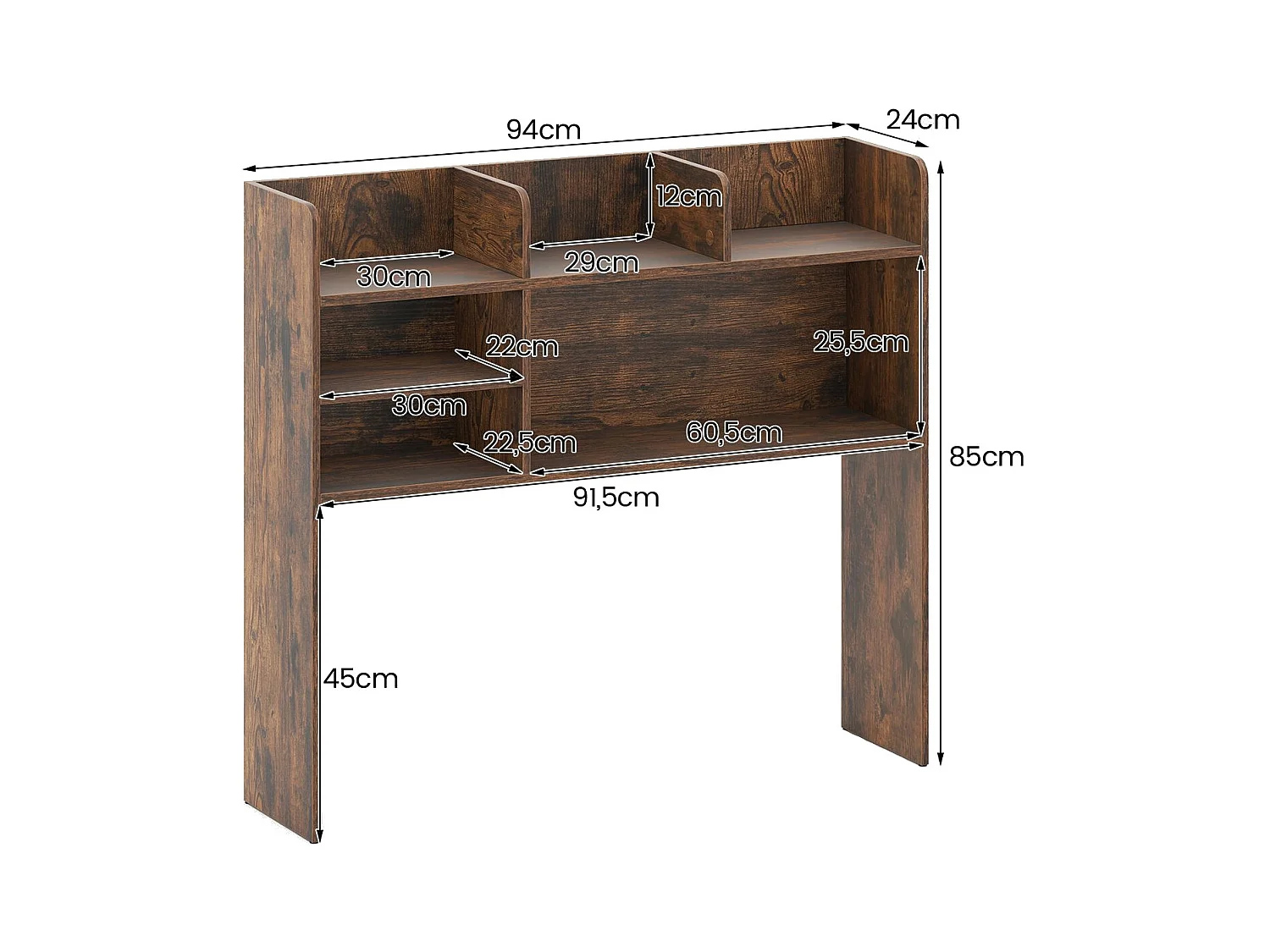 Étagère de Bureau Meuble de Rangement avec 6 Étagères Organisateur de Bureau à 3 Niveaux pour Ordinateur 94 x 24 x 85 cm Brun Rustique