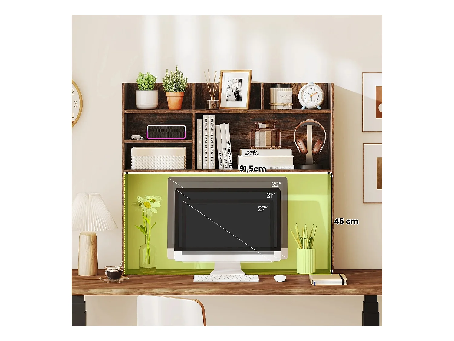 Étagère de Bureau Meuble de Rangement avec 6 Étagères Organisateur de Bureau à 3 Niveaux pour Ordinateur 94 x 24 x 85 cm Brun Rustique