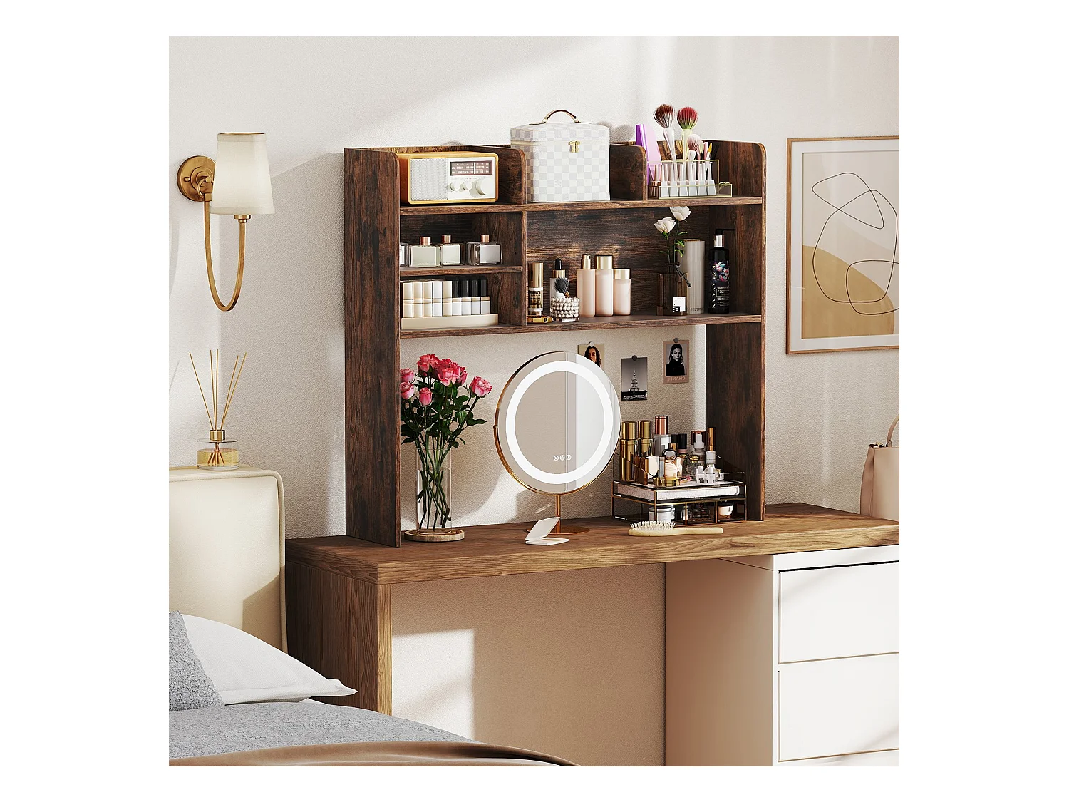 Étagère de Bureau Meuble de Rangement avec 6 Étagères Organisateur de Bureau à 3 Niveaux pour Ordinateur 94 x 24 x 85 cm Brun Rustique