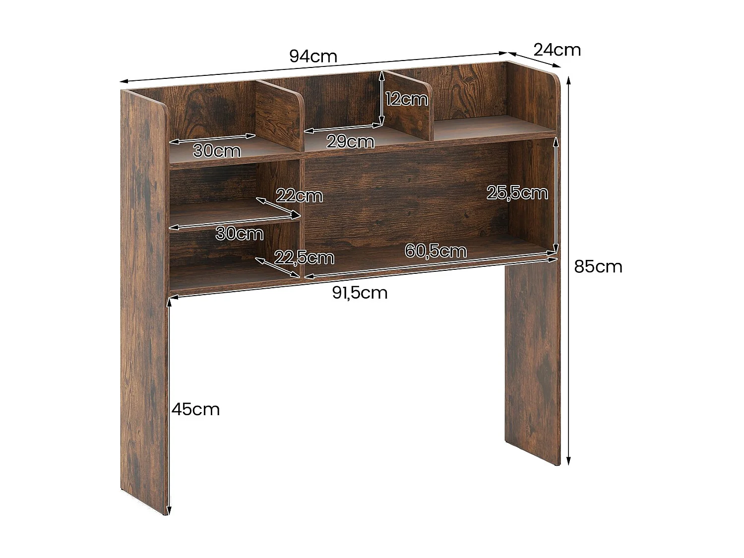 Schreibtisch Aufsatzregal Arbeitsplatten-Aufbewahrungsaufsatz mit 6 Regalen 3-stufiges Tischregal Rustikal Braun