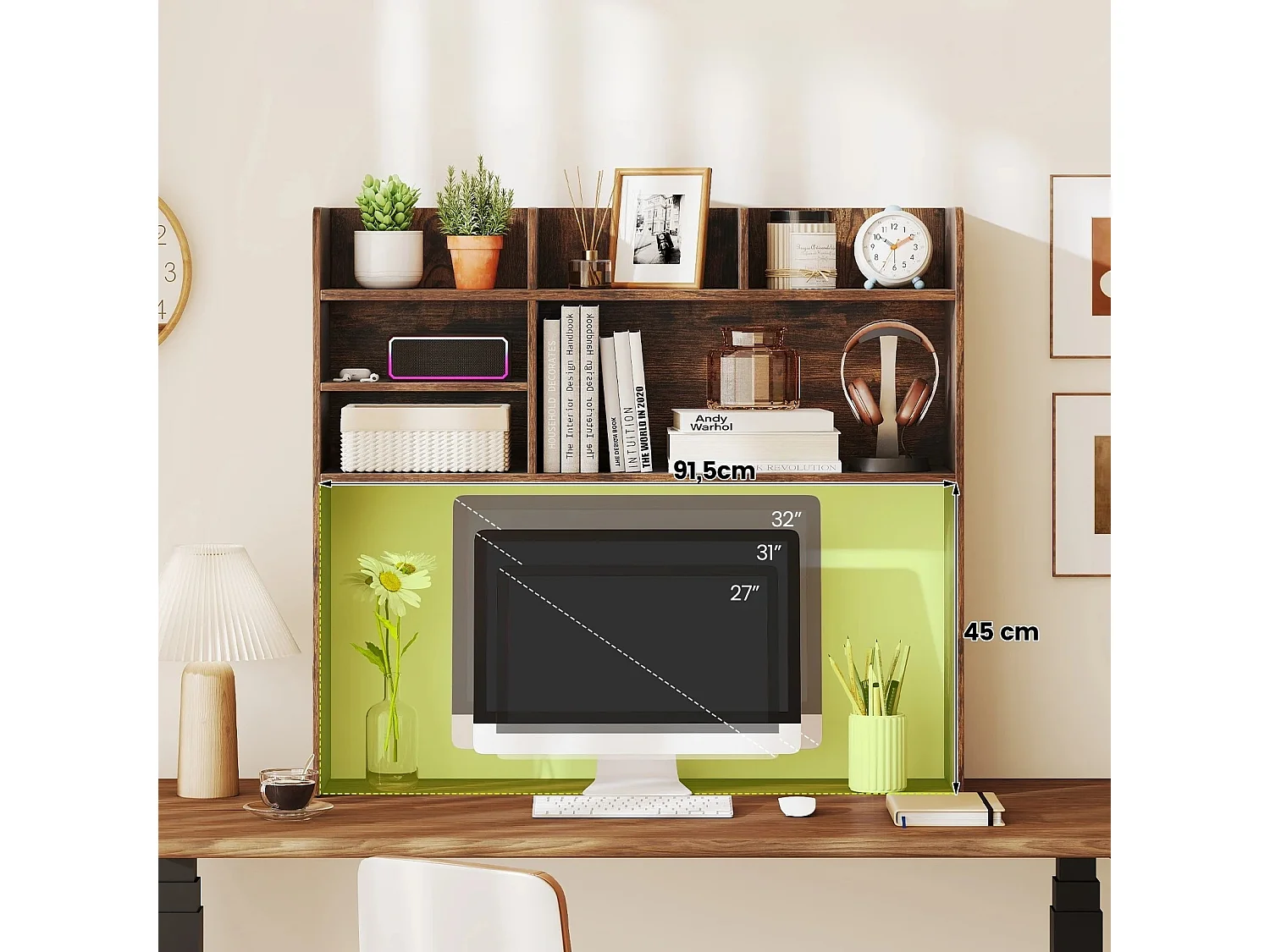 Schreibtisch Aufsatzregal Arbeitsplatten-Aufbewahrungsaufsatz mit 6 Regalen 3-stufiges Tischregal Rustikal Braun