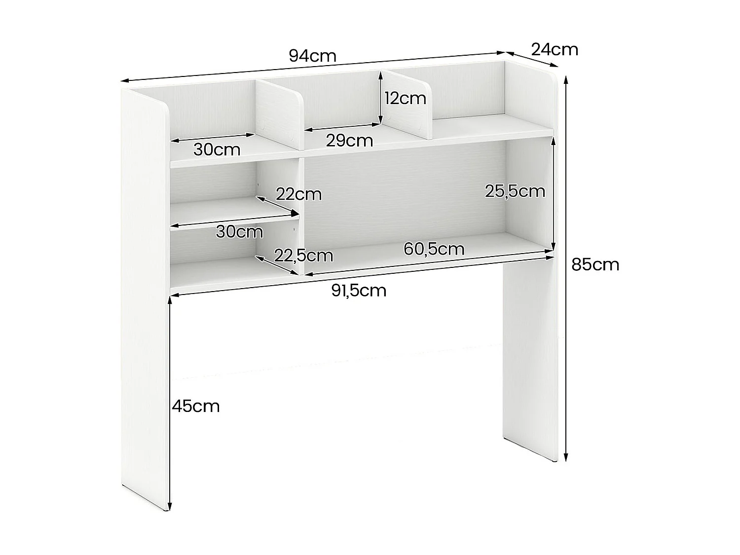 Étagère de Bureau Meuble de Rangement avec 6 Étagères Organisateur de Bureau à 3 Niveaux pour Ordinateur 94 x 24 x 85 cm Blanc