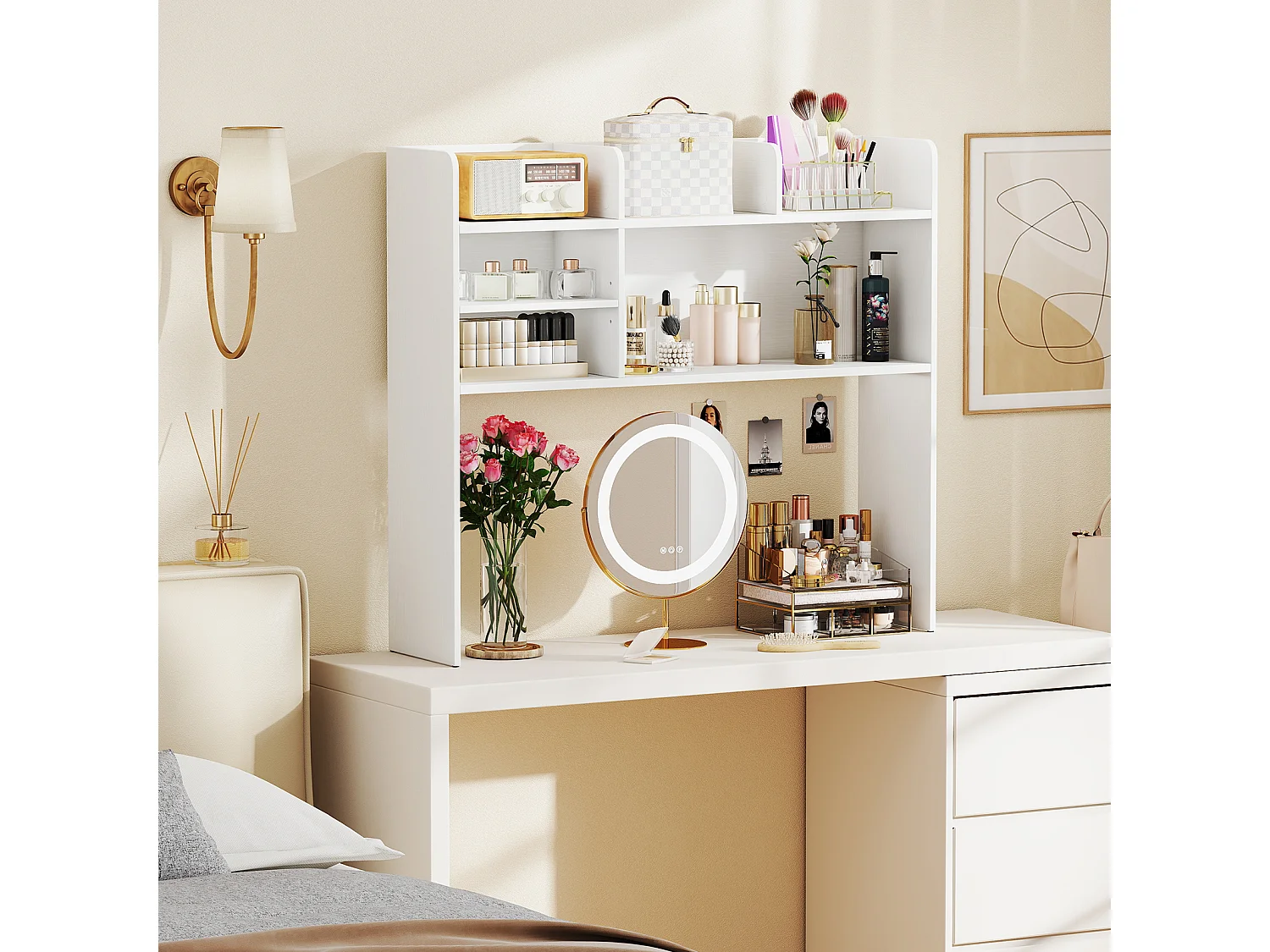 Étagère de Bureau Meuble de Rangement avec 6 Étagères Organisateur de Bureau à 3 Niveaux pour Ordinateur 94 x 24 x 85 cm Blanc