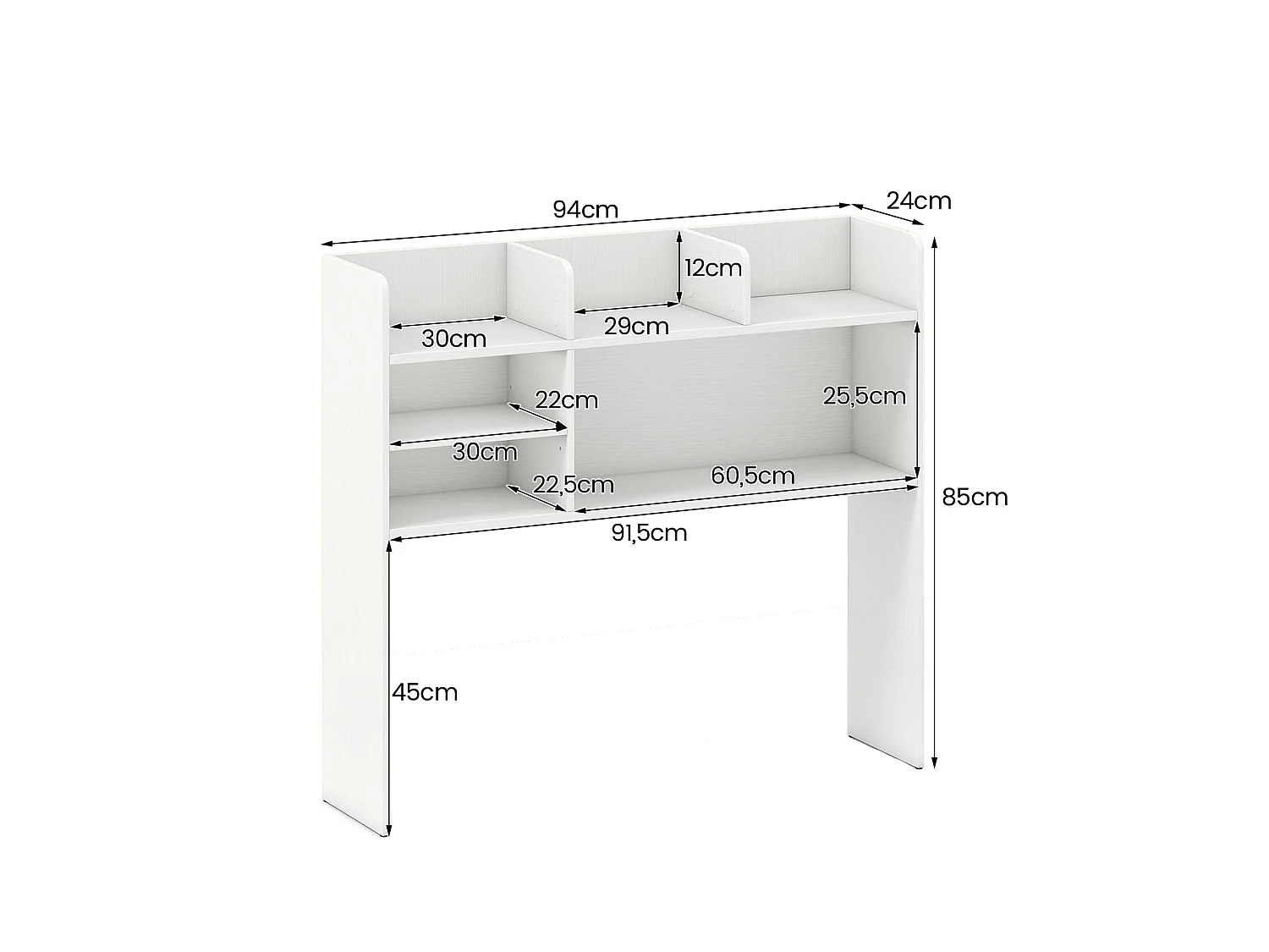 Étagère de Bureau Meuble de Rangement avec 6 Étagères Organisateur de Bureau à 3 Niveaux pour Ordinateur 94 x 24 x 85 cm Blanc