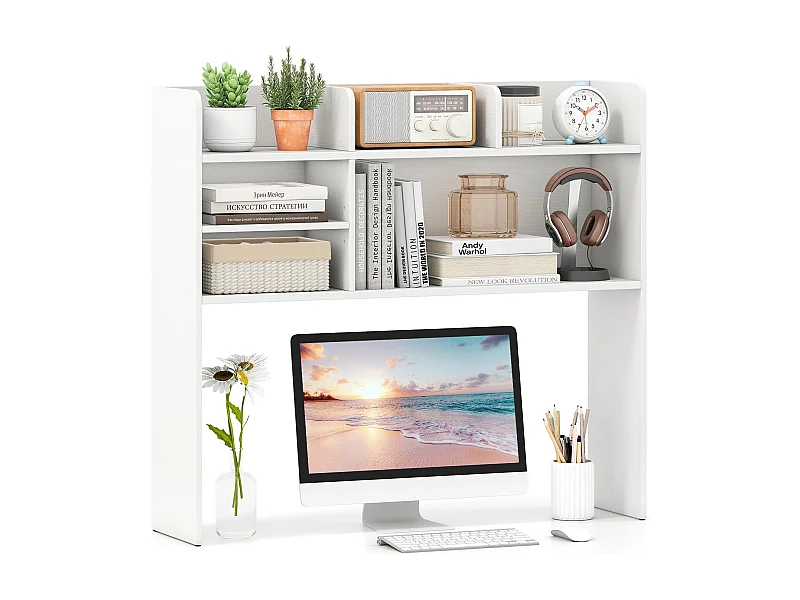 Schreibtisch Aufsatzregal Arbeitsplatten-Aufbewahrungsaufsatz mit 6 Regalen 3-stufiges Tischregal Weiß