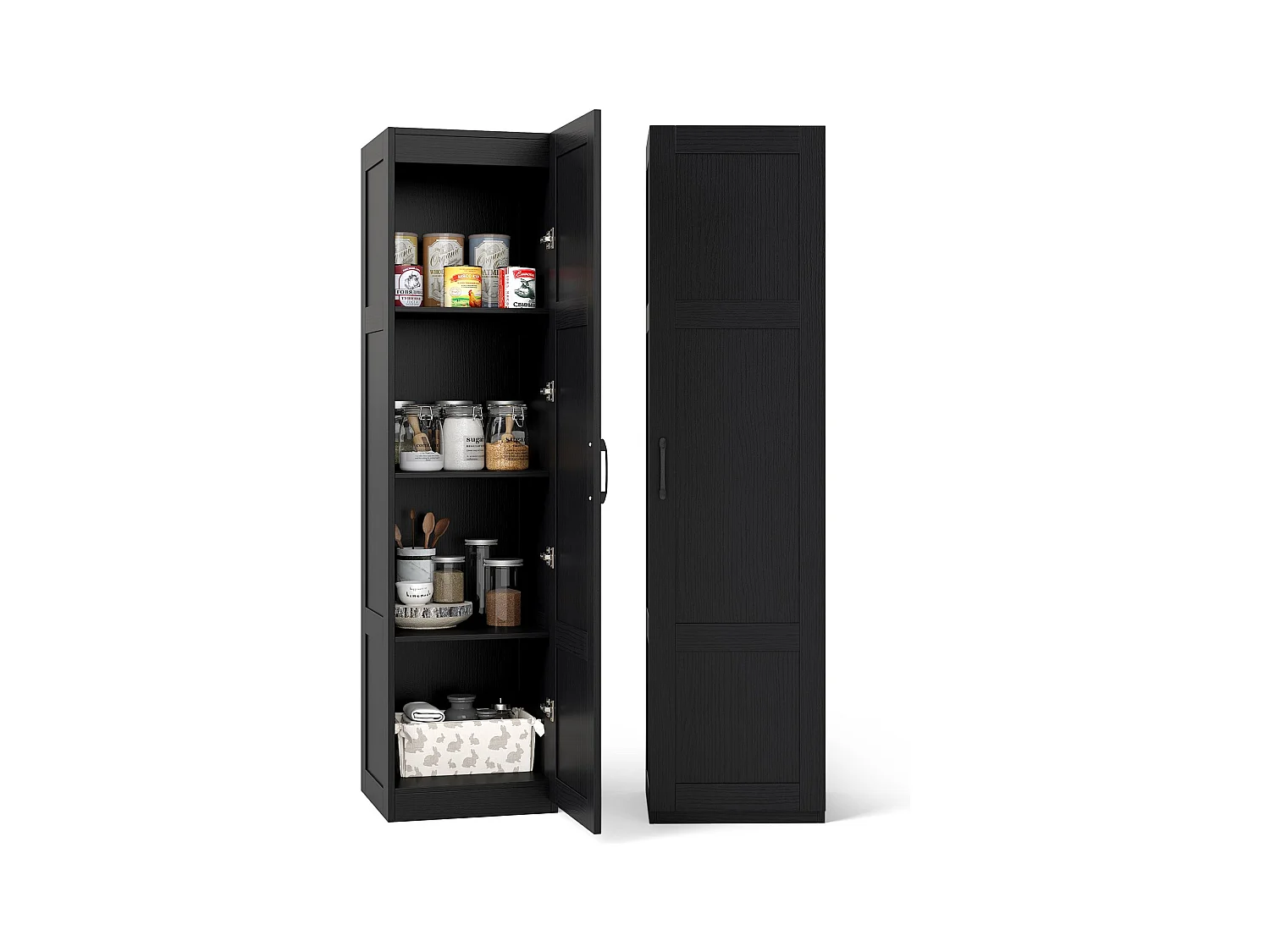 Armoire de rangement de 150 cm de haut autoportante à 4 niveaux avec porte Noir