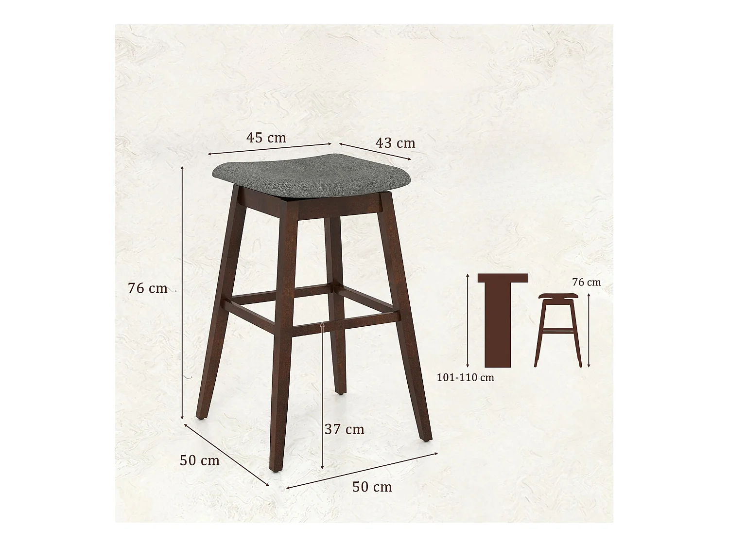 2er Set Barhocker mit Fußstütze 360° Drehbarer Thekenhocker Gepolsterter Bistrohocker