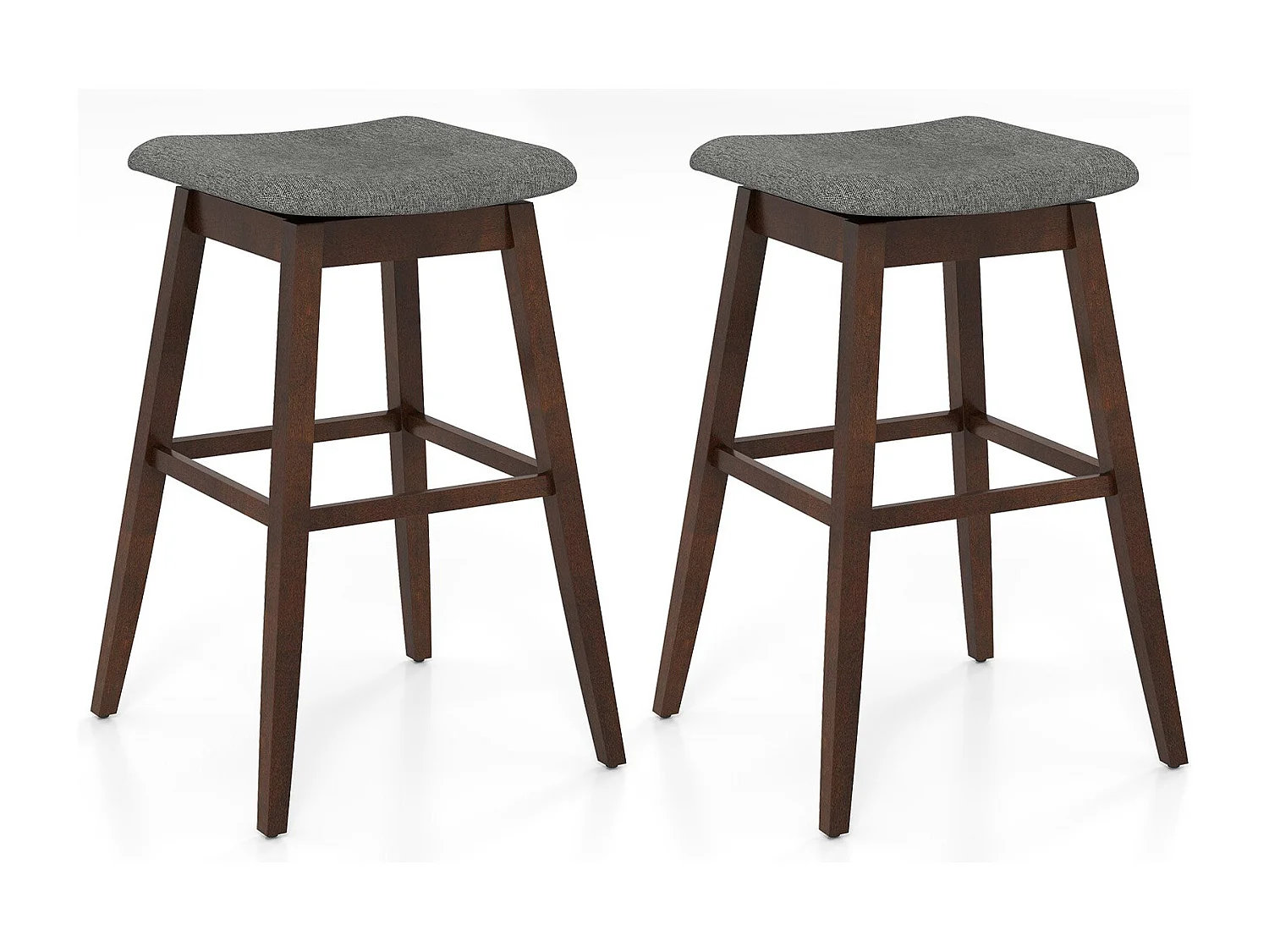 Ensemble de 2 Tabourets de Bar Pivotants Chaises de Bar avec Assise Rembourrée Profilée Repose-pieds et Pieds en Bois d'Hévéa Marron