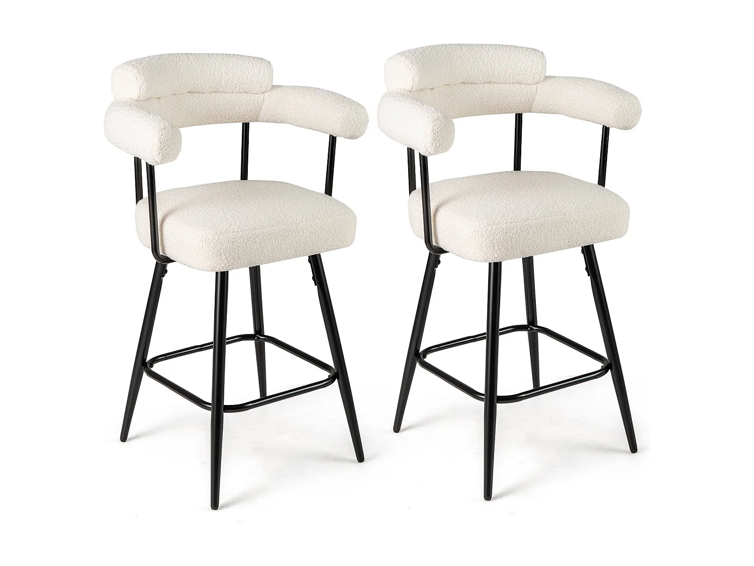 Lot de 2 Tabourets de Bar Pivotants Chaises de Comptoir 69 CM de Hauteur avec Dossier et Accoudoirs Incurvés Chaises Rembourrées Blanc