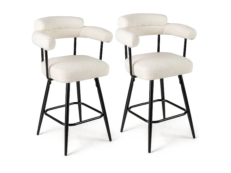 Lot de 2 Tabourets de Bar Pivotants Chaises de Comptoir 69 CM de Hauteur avec Dossier et Accoudoirs Incurvés Chaises Rembourrées Blanc