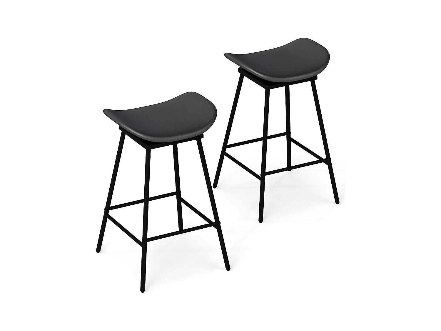 Set di 2 sgabelli da bar girevoli con sedile a sella imbottito e poggiapiedi, Sedie alte per sala da pranzo e bar Nero