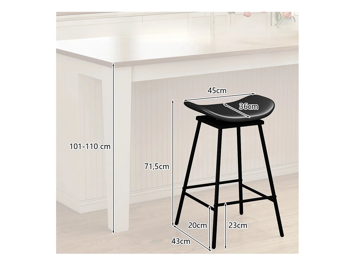 Set di 2 sgabelli da bar girevoli con sedile a sella imbottito e poggiapiedi, Sedie alte per sala da pranzo e bar Nero