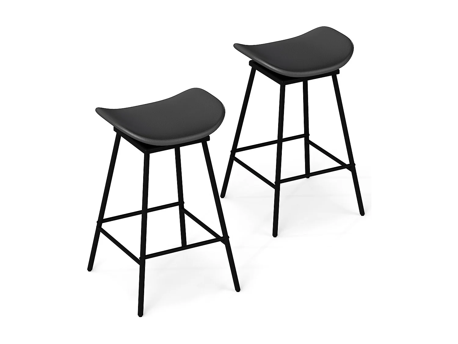 Set di 2 sgabelli da bar girevoli con sedile a sella imbottito e poggiapiedi, Sedie alte per sala da pranzo e bar Nero