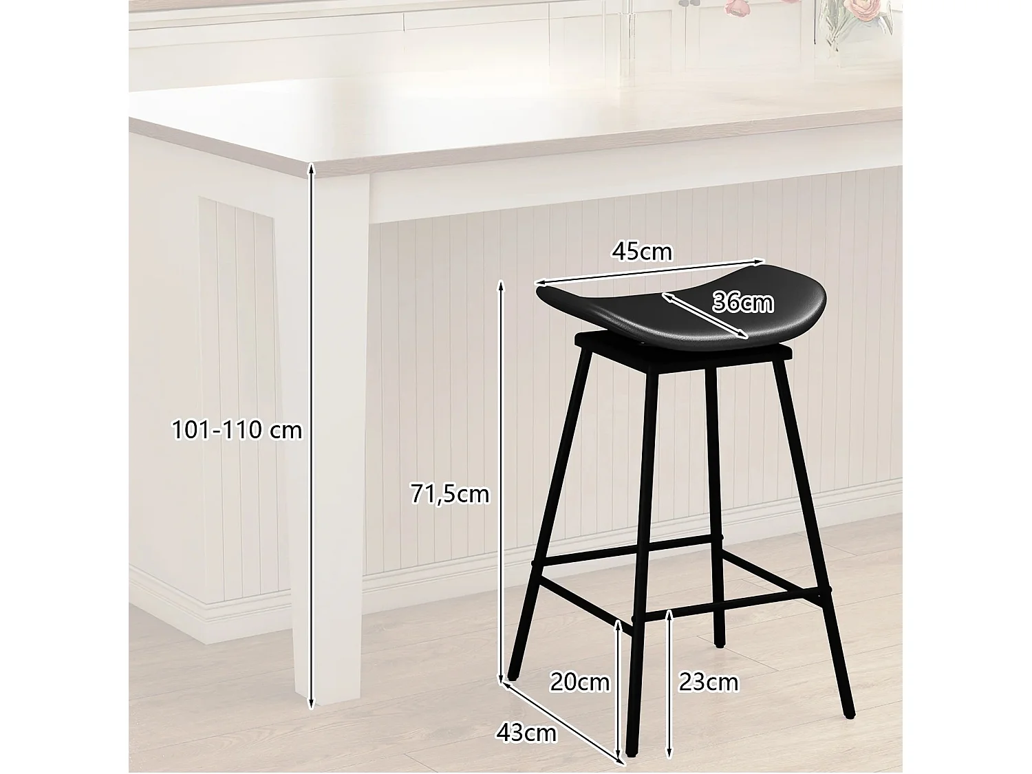 Set di 2 sgabelli da bar girevoli con sedile a sella imbottito e poggiapiedi, Sedie alte per sala da pranzo e bar Nero